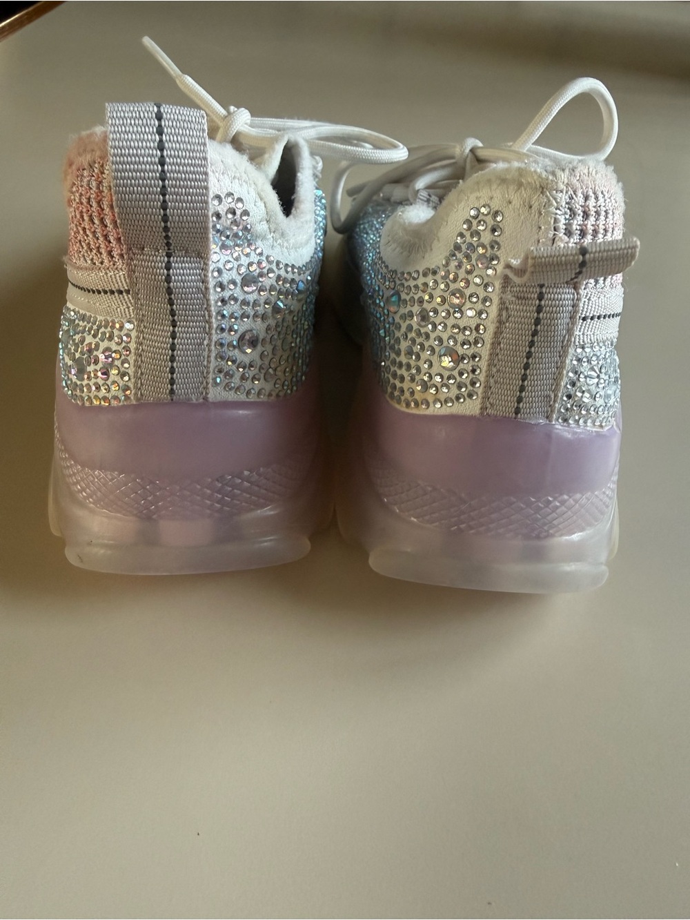 Steve Madden White Knit Sneakers with Pink Sparkle Accents - Picture 4 of 7